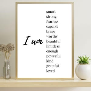 I Am Affirmations Wall Art | Digital Download Self Love Poster | Positive Mindset Printable | Motivational Quote for Women | Wall Decor