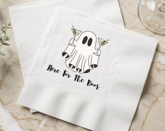 Here For The Boos Cocktail Napkins | Funny Halloween Party Decor | Spooky Adult Party Supplies | Set of 50 Napkins | Ghost Theme Halloween