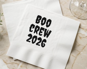 Boo Crew 2026 Cocktail Napkins | 2026 Halloween Decor | Spooky Besties Party Supplies | Halloween Party Set of 50 Boo Crew Paper Napkins