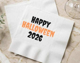 Happy Halloween 2026 Cocktail Napkins |  2026 Halloween Party Decor | Spooky Season Tableware | Halloween Party Napkins Set of 50