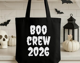 Boo Crew 2026 Tote Bag | Matching Halloween Canvas Tote | Cute Ghost Party Favor Bag | Group Trick or Treat Bag | Halloween Candy Tote Bag