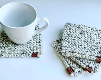 Chunky Knit Coasters | Handmade Mug Coaster Set | Drink Coaster Set | Neutral Table Decor | Cozy Home Gift Ideas | House Warming Gift