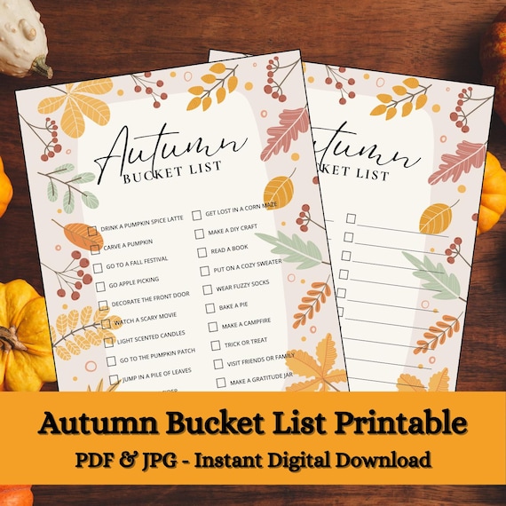 Autumn Bucket List | Fall Bucket List Digital Download | Fall Checklist PDF and JPG | Fall Activities List | Autumn Family Fun List