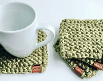 Chunky Knit Coasters | Handmade Mug Coaster Set | Drink Coaster Set | Neutral Table Decor | Cozy Home Gift Ideas | House Warming Gift