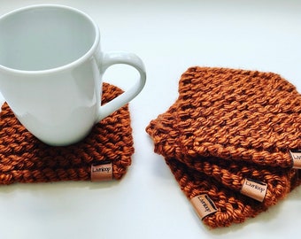 Chunky Knit Coasters | Handmade Mug Coaster Set | Fall Coaster Set | Neutral Table Decor | Cozy Home Gift Ideas | House Warming Gift