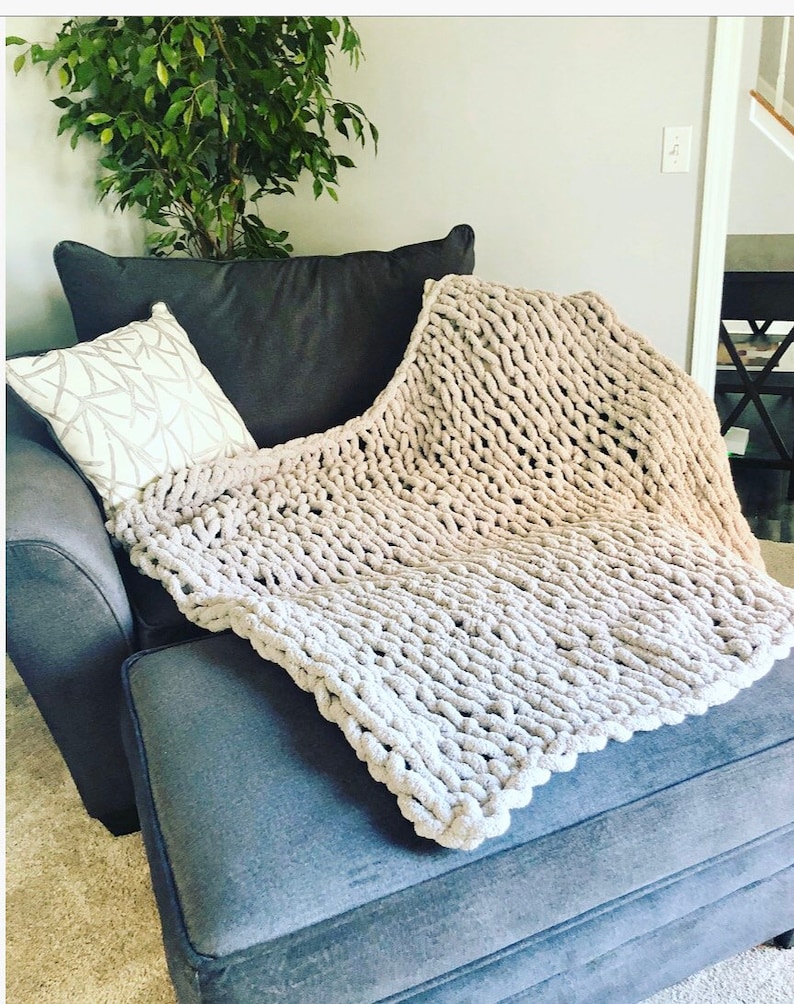 Chunky Knit Blanket, Chenille Blanket image 4