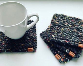 Chunky Knit Coasters | Handmade Mug Coaster Set | Drink Coaster Set | Neutral Table Decor | Cozy Home Gift Ideas | House Warming Gift