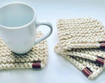 Chunky Knit Coasters | Handmade Mug Coaster Set | Drink Coaster Set | Neutral Table Decor | Cozy Home Gift Ideas | House Warming Gift