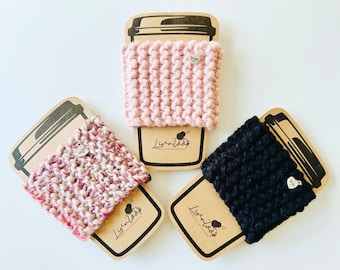 Mom Charm Knit Cup Cozy // Chunky Knit Cozies // Cup Sleeve // Mother's Day