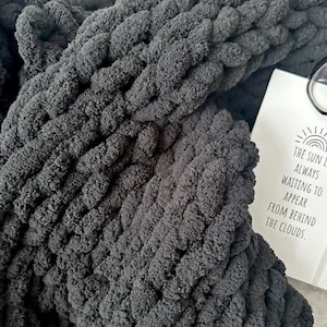 Chunky Knit Blanket | Chunky Knit Chenille Throw Blanket | Cozy Soft Hand Knit Blanket | Boho Home Decor | Plush Throw | Chunky Blanket Gift