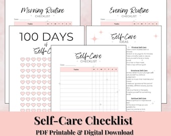 Self Care Checklist Bundle Printable | Self Care Gift | Self Care Journal Prompts | Daily Self Care Tracker | Wellness Planner Mindfulness