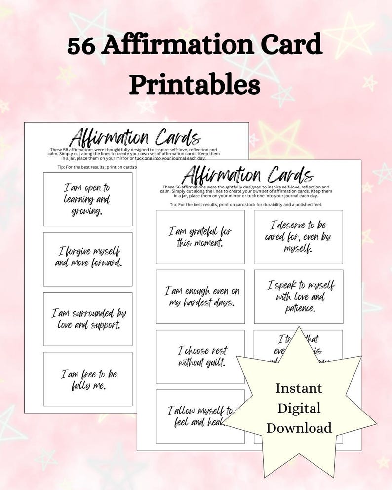 56 Affirmation Cards Printable | Affirmation Card Set | Vision Board ...