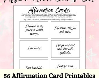 56 Affirmation Cards Printable | Affirmation Card Set | Vision Board Printables Manifestation | Positive Affirmation Cards | Self Care Gift
