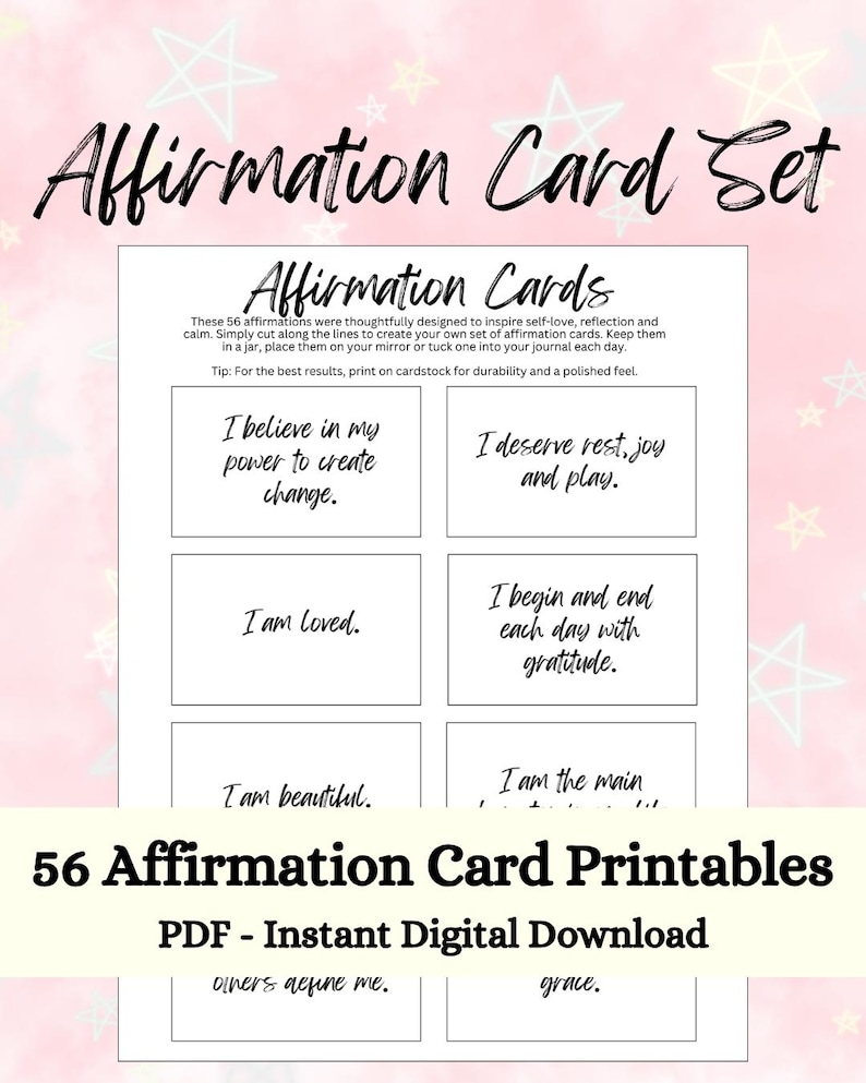 56 Affirmation Cards Printable | Affirmation Card Set | Vision Board ...