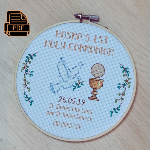 Personalised First Holy Communion Cross Stitch Pattern | DIY Confirmation Hoop | Digital PDF Download | Embroidery Pattern