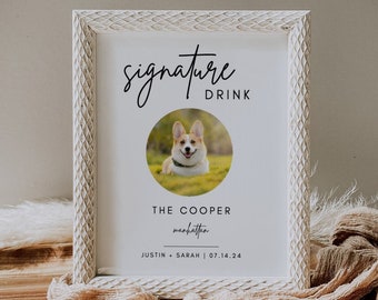 Minimalist Pet Signature Drink Sign Template | Luna, Dog Signature Drink Sign, Cat Signature Drink, Dog Signature Cocktail Sign, Printable