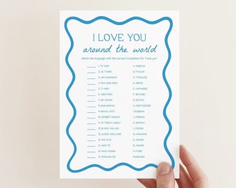 I Love You Around The World Game | Bridal Shower Games, Printable Shower Games, Bachelorette Party Games, Squiggly, Wavy Border, Waves, WB1