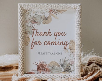 Può includere: Un cartello incorniciato bianco con un design floreale e il testo "Grazie per essere venuto" e "Prendi pure uno".