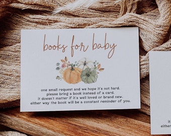 Fall Baby Shower Book Request Insert | A Little Pumpkin Baby Shower, Books for Baby Card, Autumn Baby Shower, Editable Template, F1