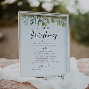 Blow Up Their Phones Sign | Greenery, Blow Up Their Phone Sign, Wedding Photo Hunt Game, I Spy Wedding Game, Editable Template, G1