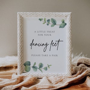 Wedding Flip Flop Sign Printable | Eucalyptus, A Little Treat for Your Dancing Feet Sign, Printable Wedding, Dance Floor Sign, Download