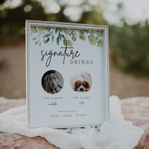 Dog Signature Drinks Sign Template | Greenery, Pet Signature Drink Sign, Cat Signature Drink, Dog Signature Cocktail Sign, Editable, G1