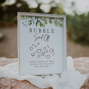 Bubble Send Off Sign | Greenery, Newlywed Send Off, Wedding Send Off, Printable Wedding Signs, Editable Template, Wedding Bubbles, G1