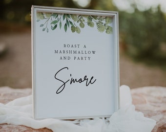 S'more Wedding Sign | Greenery, Printable S'mores Station Sign, Roast a Marshmallow and Party S'more Sign, Smore Bar Sign, S'more Sign, G1