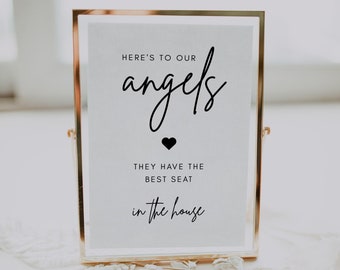 Here's To Our Angels Sign | Luna, In Loving Memory Sign, Wedding Memorial Sign, Forever In Our Hearts, Editable Sign, Printable Sign, Modern