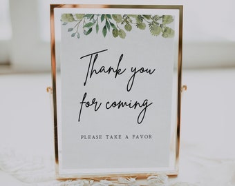 Thank You For Coming Sign | Greenery, Printable Favors Sign, Favor Table Sign, Please Take One, Editable Sign, Bridal Shower, Printable, G1