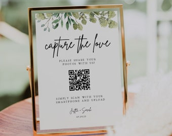 Capture The Love QR Code | Greenery, Capture The Love Sign, Wedding Photo Sign, Share the Love, Wedding QR Code, Wedding Hashtag Sign, G1