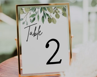 Printable Wedding Table Numbers | Greenery, Wedding Table Number Template, Greenery Table Number, Eucalyptus Table Number, Editable, G1