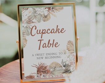 Boho Cupcake Table Printable Sign | LANA, Cupcake Sign, Dessert Table Sign, Bridal Shower, Baby Shower, Tropical Wedding, Pampas, Bohemian