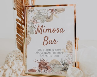 Boho Mimosa Bar Printable Sign | LANA, Bridal Shower Mimosa Bar Sign, Mimosa Sign for Baby Shower, Printable, Tropical, Pampas, Bohemian