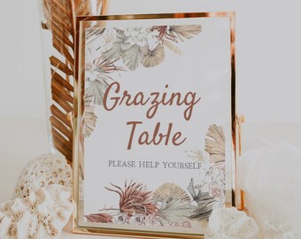 Boho Grazing Table Sign Template | LANA, Editable Wedding Sign, Food Table Sign, Appetizer Sign, Bridal Shower, Baby Shower, Tropical