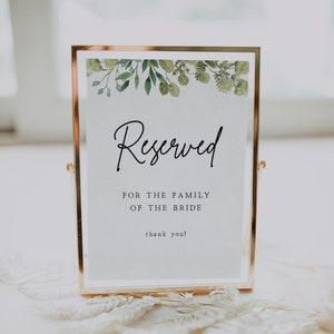 Reserved Cards | Greenery, Wedding Reserved Signs, Reserved for Family Sign, Printable Wedding Signs, Editable Template, G1