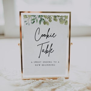 Cookie Table Sign | Greenery, Cookie Bar, Cookie Sign, A Sweet Ending to a New Beginning, Dessert Table Sign, Wedding Cookie Sign, G1