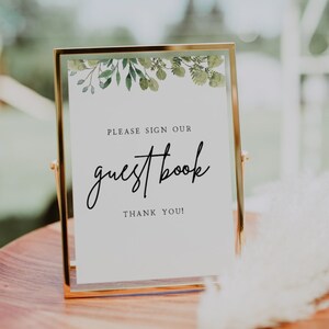 Guest Book Sign with Greenery | Wedding Guestbook Sign, Wedding Guest Book Sign, Please Sign Our Guestbook, Editable Template, Printable, G1