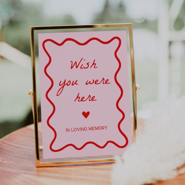 Pink and Red Wish You Were Here Sign | In Loving Memory Sign, Watching From Heaven Sign, Light This Candle, Memorial Sign, Squiggly, Wavy