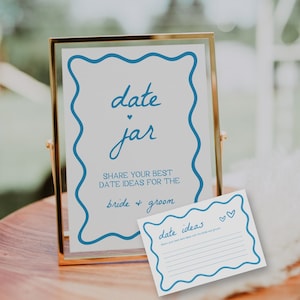 Date Ideas Sign and Cards | Date Jar, Date Night Card, Date Night Ideas Card, Wedding Sign, Printable Bridal Shower, Wavy, Squiggly, WB1
