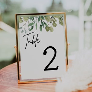 Printable Wedding Table Numbers | Greenery, Wedding Table Number Template, Greenery Table Number, Eucalyptus Table Number, Editable, G1