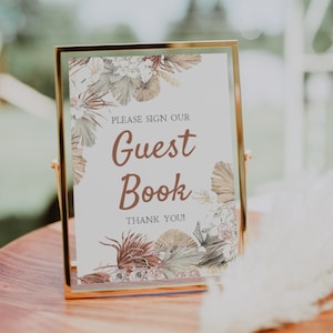 Boho Please Sign Our Guestbook Sign | LANA, Wedding Guest Book Sign, Printable Sign, Editable Sign, Tropical Wedding, Pampas, Bohemian
