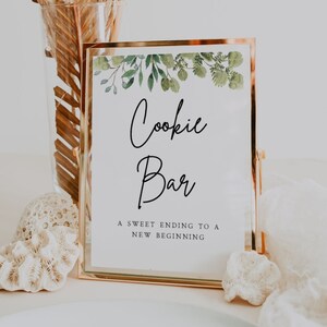 Cookie Bar Sign | Greenery, Cookie Table, Cookie Sign, A Sweet Ending to a New Beginning, Dessert Table Sign, Wedding Cookie Sign, G1