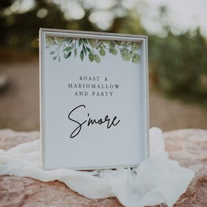 S&#39;more Wedding Sign | Greenery, Printable S&#39;mores Station Sign, Roast a Marshmallow and Party S&#39;more Sign, Smore Bar Sign, S&#39;more Sign, G1