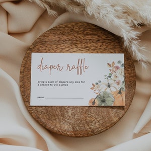 A Little Pumpkin Diaper Raffle Cards | Fall Baby Shower, Autumn Baby Shower, Gender Neutral, Editable Template, Invitation Inserts, F1
