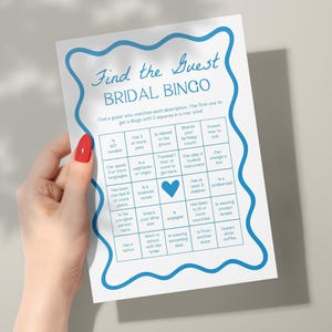 Bridal Bingo | Find The Guest Bingo, Shower Ice Breaker Game, Get to Know You Game, Wavy Edge, Bridal Shower Game, Waves, Squiggle, WB1