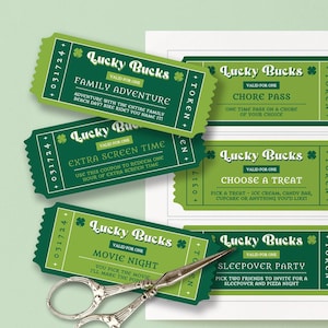 Lucky Bucks Customizable Coupons for St Patrick's Day | Printable Coupon Book, St Patrick's Day Gift, Reward Coupons for Kids, Template