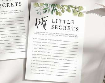 Bachelorette Dirty Little Secrets Game | Greenery, Who Knows the Bride Best, Printable Bachelorette Party Game, Hen Party Game, Editable, G1
