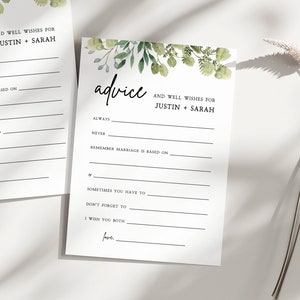Wedding Advice Card | Greenery, Advice and Wishes For The New Mr. and Mrs., Newlywed Advice, Well Wishes For Bride and Groom, Editable, G1