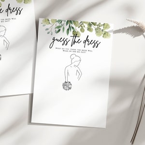 Guess The Dress Bridal Shower Game | Greenery, Wedding Shower Game, Unique Bridal Shower Game, Printable Game, Editable Game, Templett, G1